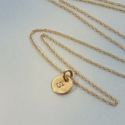 TINY 18k Solid Gold Initial Necklace 6mm ( 1/4 inch) Itty Bitty Gold Initial Disk 18k Solid Gold Disc - Hand Stamped Custom Necklace