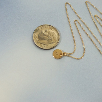 TINY 18k Solid Gold Initial Necklace 6mm ( 1/4 inch) Itty Bitty Gold Initial Disk 18k Solid Gold Disc - Hand Stamped Custom Necklace