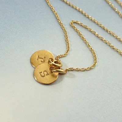 TINY 2 Initial 18k Solid Gold Necklace 6mm ( 1/4 inch) Itty Bitty Gold Initial Disk 18k Solid Gold Disc - Hand Stamped Custom Necklace