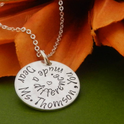 Teacher Gifts Personalized, Preschool Teacher Christmas gifts, You made a difference, Mentor appreciation gift from student Teacher Necklace