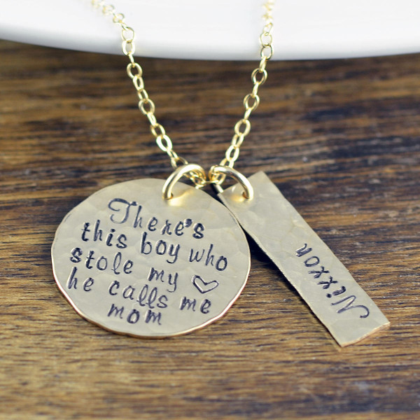 There's This Boy Who Stole My Heart He Calls Me Mom Necklace, Personalized Necklace, Gold Mother Necklace, Mommy Necklace, Mothers Day Gift