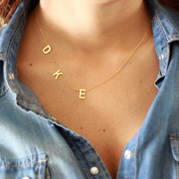 Three Initial Necklace , Gold Initial 
