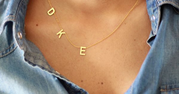 3 letter sideways initial necklace