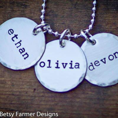 Three Names Hand Stamped Jewelry Personalized Sterling Silver Necklace