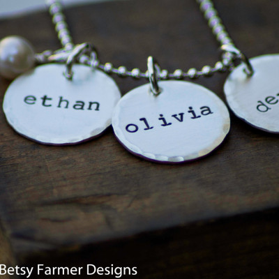 Three Names Hand Stamped Jewelry Personalized Sterling Silver Necklace