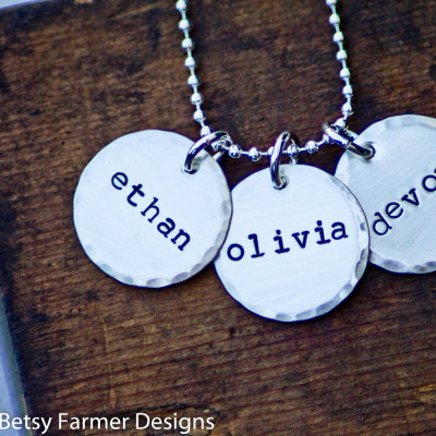 Three Names Hand Stamped Jewelry Personalized Sterling Silver Necklace