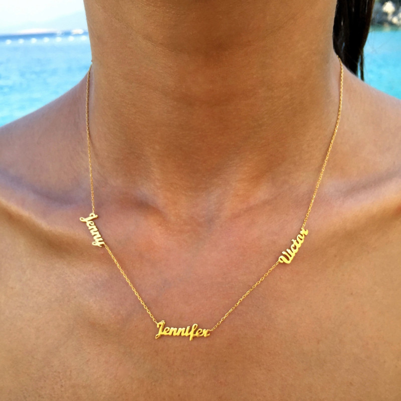 Three Names Necklace / Personalized Gold Stacked 3 Names Necklace 