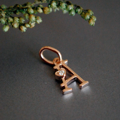 Tiny Initial Diamond Charm. 18k Rose Gold Alphabet Heart Necklace. Custom Initial. Personalized Couples, Best friend Necklace. Bridal