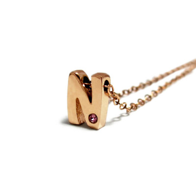 Tiny Initial Necklace, Block Initial Necklace, Rose Gold Initial Necklace, Letter Necklace, Birthstone initial, Personalized Mommy necklace.