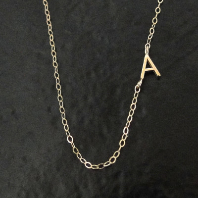 Tiny Sideways Initial Necklace - Single or Multiple Initials 18k SOLID GOLD, Letter Necklace As Seen on Audrina Patridge And Mila Kunis