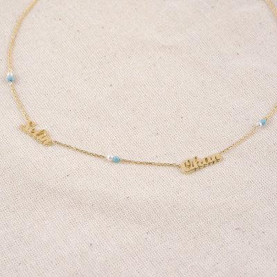 Two Name Necklace | Double Name Necklace | Gemstone Name Necklace| Kids Name Necklace | 2 Names Necklace | Personalized Gift | Gift For Her