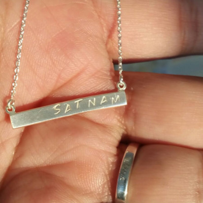 Two sided Satnam Bar Necklace with Hand Stamped