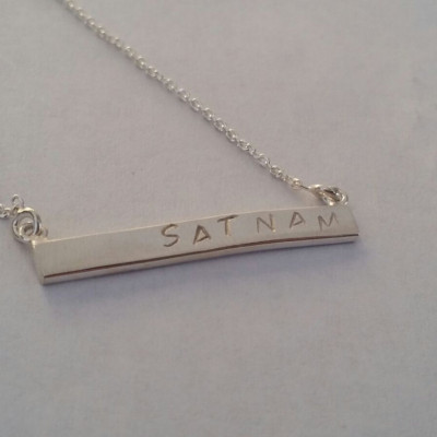Two sided Satnam Bar Necklace with Hand Stamped