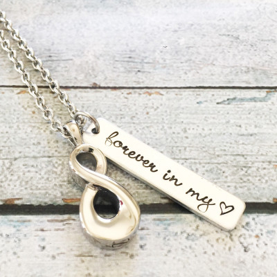 Urn necklace - Hand stamped necklace - Loss necklace - Cremation jewelry - Memorial necklace - Infinity necklace - Cremation necklace