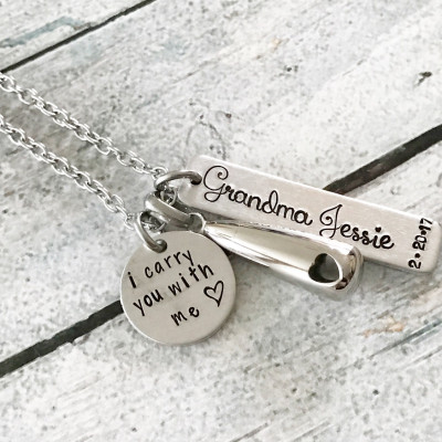 Urn necklace - Hand stamped necklace - Memorial necklace - Cremation jewelry - Commemorative necklace - I carry you with me
