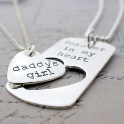 Valentine's Day Gifts - Forever In My Heart Daddy Daughter Necklace Set - Custom Heart Jewelry in Sterling Silver by Eclectic Wendy Designs