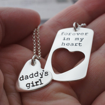 Valentine's Day Gifts - Forever In My Heart Daddy Daughter Necklace Set - Custom Heart Jewelry in Sterling Silver by Eclectic Wendy Designs