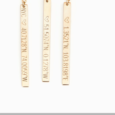 Vertical Bar Coordinates Necklace, Gold Bar Necklace, Engraved Name Plate, Custom Name Necklace, Bridesmaid Gift, Layered Necklace