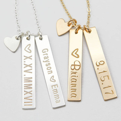 Vertical Gold Bar Necklace, Gift for Her, Mother's Necklace, Gold Nameplate, Custom Initial Bar Necklace, , Gift for Wife