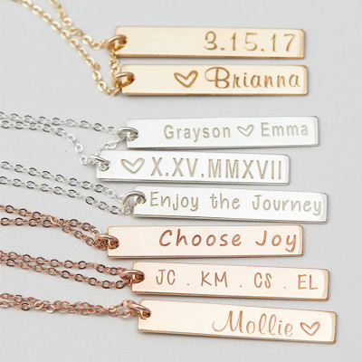 Vertical Gold Bar Necklace, Gift for Her, Mother's Necklace, Gold Nameplate, Custom Initial Bar Necklace, , Gift for Wife