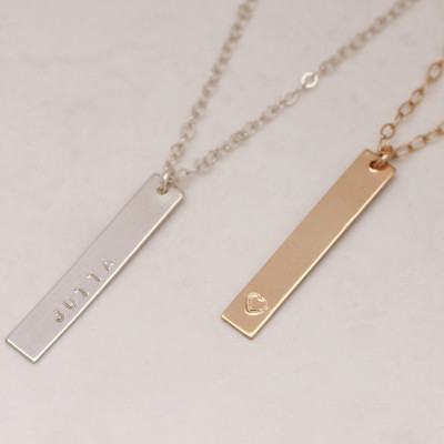 Vertical Gold Bar Necklace, Personalised Name Plate Necklace, Gold Name Necklace, Inspiring Word Necklace, Long Bar Necklace, Gold Bar Chain