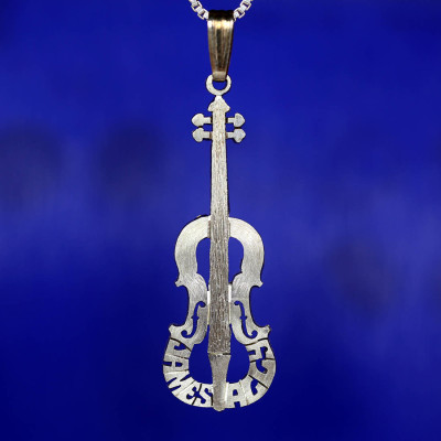 Violin necklace pendant, sterling silver 925 or 18k gold, Personalized violin name necklace, Sterling violin pendant, 18k violin.