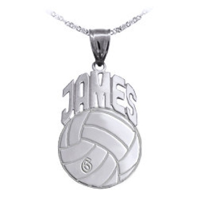 Volleyball Sport Charm 1.25" Personalized with Name and Number - Sterling Silver - Made in USA