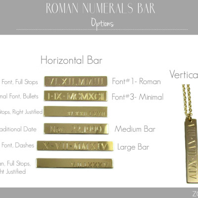 WEDDING DATE Roman Numeral Bar Necklace, Engraved Gold Bar Necklace, Personalized Nameplate Necklace, 18k Gold Plated or Sterling