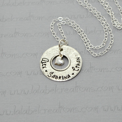 Washer Necklace Personalized Necklace with Childrens Names, Hand Stamped Necklace for Mom Christmas Gift Personalized Jewelry Sterling