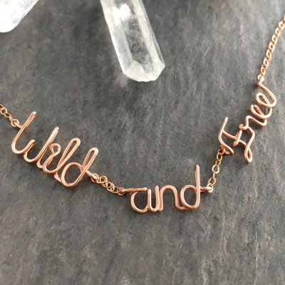 Wild and Free Necklace. Rose Gold Wild and Free Boho Chic Necklace. Bohemian Gypsy Necklace.