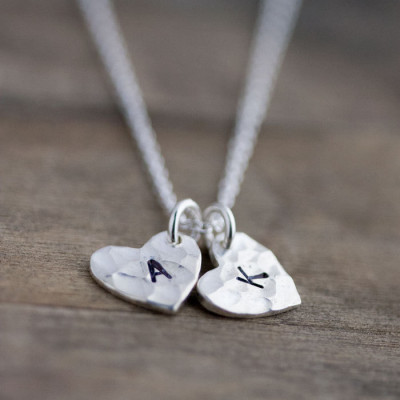Women's Personalized Heart Initial Necklace, Custom Hand Stamped Sterling Silver Necklace, Sisiter Girlfriend Wife Personalized Gift