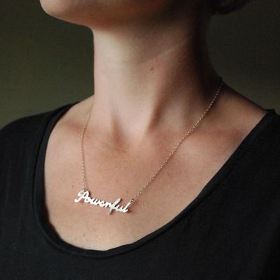 Word Necklace: Powerful--Hand Cut Recycled Silver on Chain