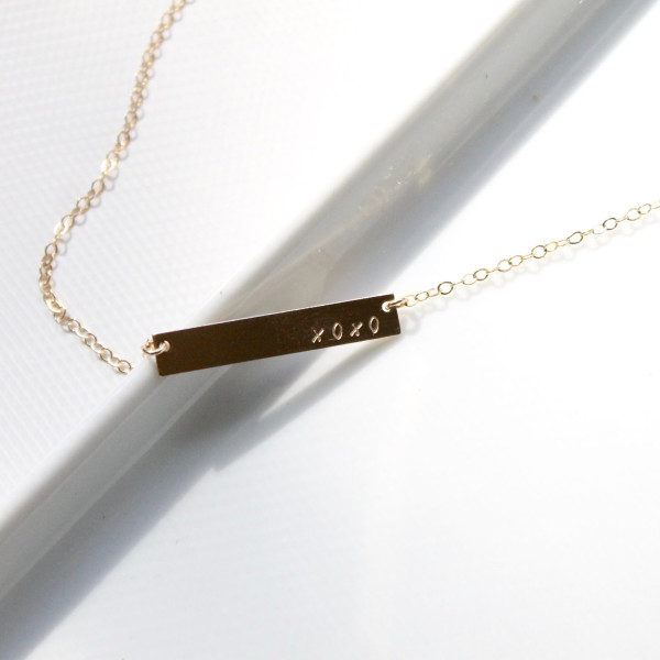 XOXO Necklace - LOVE Necklace - Stamped on 18k gold or Sterling Silver Bar