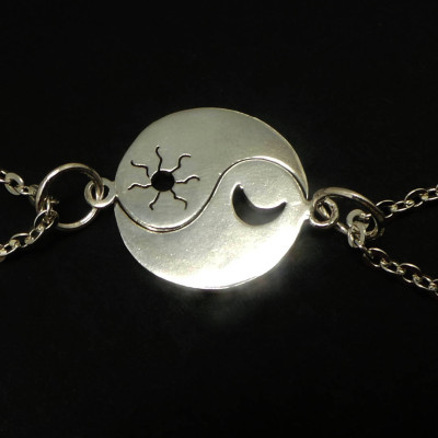 Yin Yang Sun Crescent Moon Necklace Pendant Charm- Yin Yang Jewelry, Celestial Necklace, Couple Necklace Set, Cosmic Necklace
