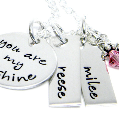 You are My Sunshine - Personalized Hand Stamped Necklace - Mom and Child Jewelry