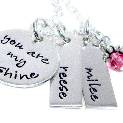 You are My Sunshine - Personalized Hand Stamped Necklace - Mom and Child Jewelry