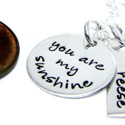 You are My Sunshine - Personalized Hand Stamped Necklace - Mom and Child Jewelry