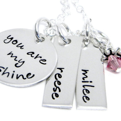 You are My Sunshine - Personalized Hand Stamped Necklace - Mom and Child Jewelry