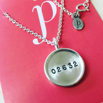 Zip Code Necklace- silver personalized zip code charm. Personalized Jewelry. Custom Zip Code Necklace. Stamped Necklace by jenny present