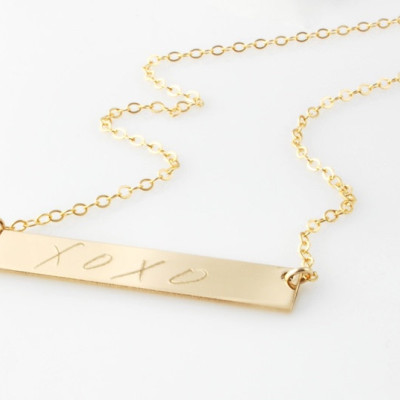 actual fingerprint horizontal bar nameplate promise necklace in sterling silver, 18k rose or 14 yellow Gold Plated • Mother's day gifts