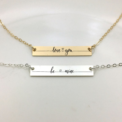 be mine Bar Necklace/ love you Bar Necklace /Mother's Day Necklace /Girlfriends gift