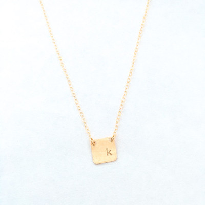 dainty initial necklace, tiny square