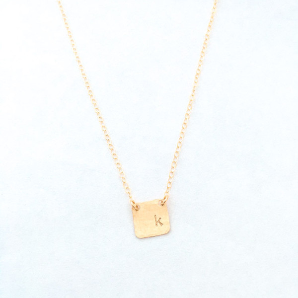 dainty initial necklace, tiny square