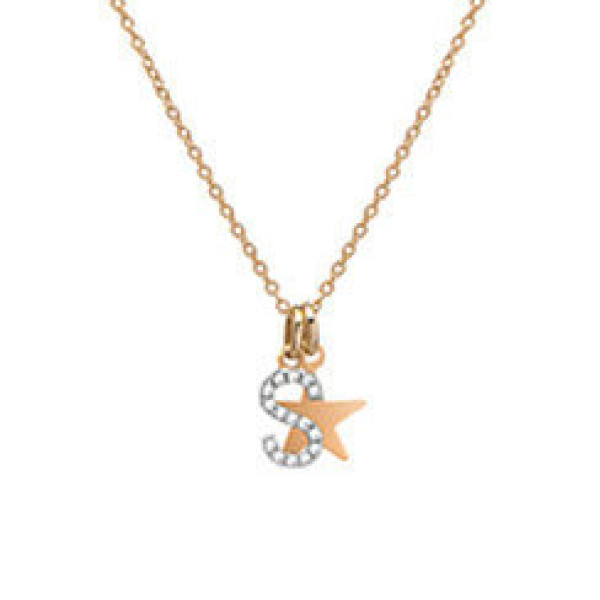 diamond initial and 18k gold star necklace