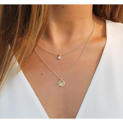 gold initial necklace, initial gold necklace, personalized jewelry,18k Gold Plated set of 2, dainty layered necklaces, gold initial circle