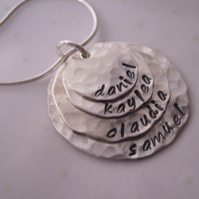 hand stamped necklace - 4 layer mothers necklace - Personalized Jewelry - Sterling Silver Mother Necklace