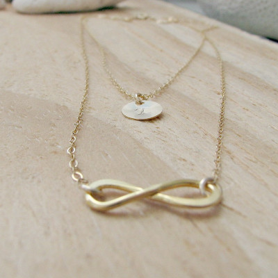 layered infinity and initial necklace 18k Gold Plated initial necklace personalized layered infinity necklace custom hand stamped letter