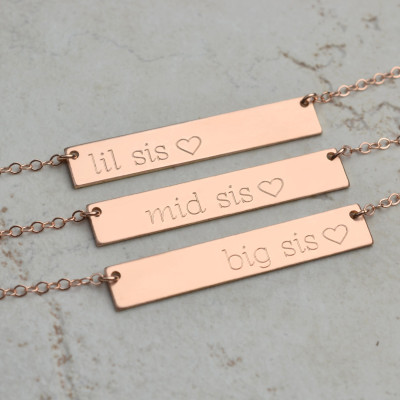 lil sis necklace, big sis necklace, Personalized Bar Necklace, gold bar necklace, little sister gift, lil sis, big sis, big sister LA104
