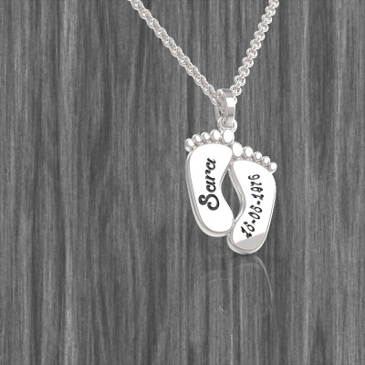 personal feet pendant, silver feet name, Name feet, baby foot name and date,