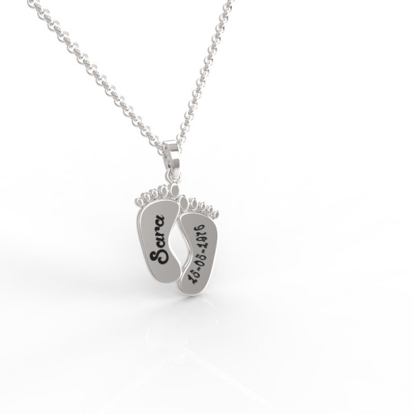 personal feet pendant, silver feet name, Name feet, baby foot name and date,